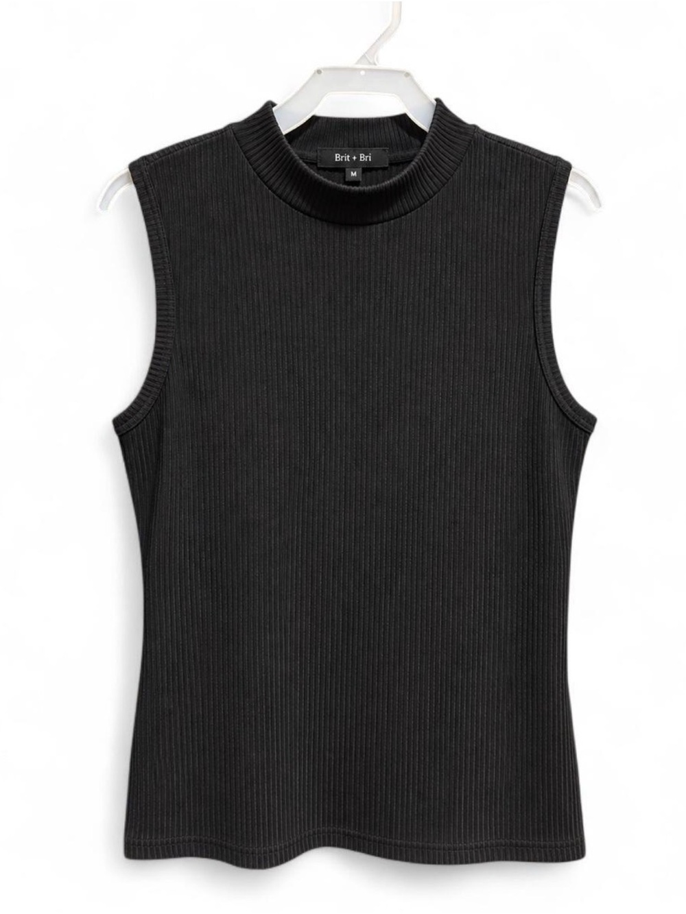 Brit + Bri Black Ribbed Sleeveless Mock Neck Top Size Medium